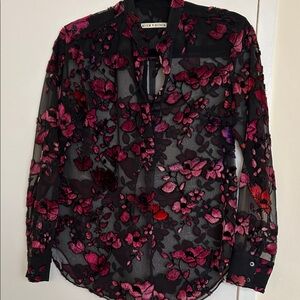 Alice + Olivia Black and Red Floral Blouse